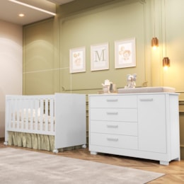 Jogo de Quarto Infantil Zaki Cômoda e Berço Katatau Branco Fosco - Reller Móveis