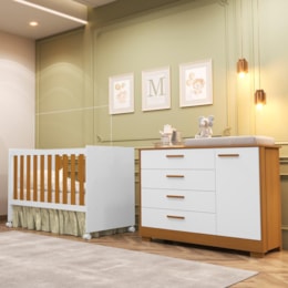 Jogo de Quarto Infantil Zaki Cômoda e Berço Katatau Branco Fosco/Savana - Reller Móveis