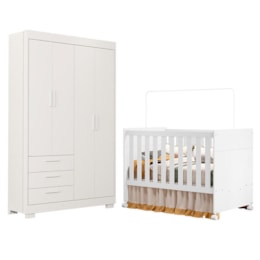 Jogo de Quarto Infantil Zaki Guarda Roupa e Berço Katatau Branco Fosco - Reller Móveis