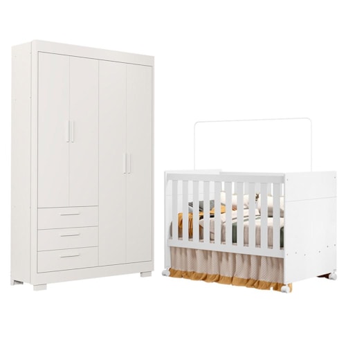 Jogo de Quarto Infantil Zaki Guarda Roupa e Berço Katatau Branco Fosco - Reller Móveis