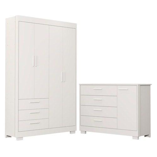 Jogo de Quarto Infantil Zaki Guarda Roupa e Cômoda Branco Fosco - Reller Móveis
