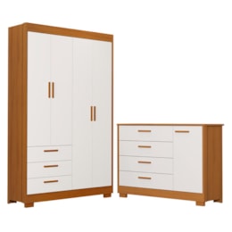 Jogo de Quarto Infantil Zaki Guarda Roupa e Cômoda Branco Fosco/Savana - Reller Móveis