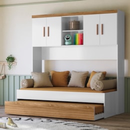 Jogo de Quarto Ônix Aéreo 4 Portas e Bicama Flex Nature/Branco com Colchões Physical D20 - Peternella Móveis Jogo de Quarto Ônix Aéreo 4 Portas e Bicama Flex Nature/Branco com Colchões Physical D20 - Peternella Móveis
