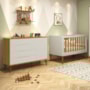 Jogo de Quarto Retrô Cômoda 1 Porta Elfe e Berço Noah Areia/Savana com Pés Amadeirado - Reller Móveis