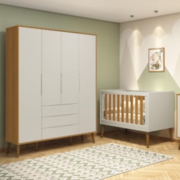 Jogo de Quarto Retrô Guarda Roupa Elfe e Berço Noah Areia/Savana com Pés Amadeirado - Reller Móveis  Jogo de Quarto Retrô Guarda Roupa Elfe e Berço Noah Areia/Savana com Pés Amadeirado - Reller Móveis