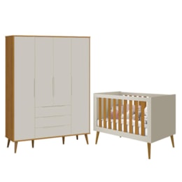 Jogo de Quarto Retrô Guarda Roupa Elfe e Berço Noah Areia/Savana com Pés Amadeirado - Reller Móveis  Jogo de Quarto Retrô Guarda Roupa Elfe e Berço Noah Areia/Savana com Pés Amadeirado - Reller Móveis