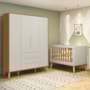Jogo de Quarto Retrô Guarda Roupa Elfe e Berço Noah Areia/Savana com Pés Madeira Natural - Reller Móveis