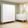 Jogo de Quarto Retrô Guarda Roupa Elfe e Berço Noah Branco com Pés Madeira Natural - Reller Móveis