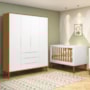 Jogo de Quarto Retrô Guarda Roupa Elfe e Berço Noah Branco/Savana com Pés Amadeirado - Reller Móveis