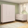 Jogo de Quarto Retrô Guarda Roupa Elfe e Berço Noah Rosa com Pés Amadeirado - Reller Móveis