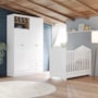 Jogo de Quarto Vanila com Guarda Roupa e Berço Branco/Jequitibá - Móveis Henn