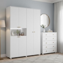 Jogo de Quarto Vittoria com Guarda Roupa e Cômoda Branco - Móveis Albatroz