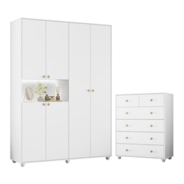 Jogo de Quarto Vittoria com Guarda Roupa e Cômoda Branco - Móveis Albatroz