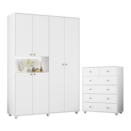 Jogo de Quarto Vittoria com Guarda Roupa e Cômoda Branco - Móveis Albatroz