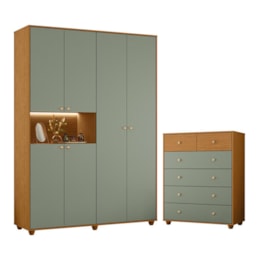 Jogo de Quarto Vittoria com Guarda Roupa e Cômoda Cinamomo/Sálvia - Móveis Albatroz