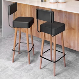 Kit 2 Banquetas Barcelona 96cm Couríssimo Preto - Salaone Kit 2 Banquetas Barcelona 96cm Couríssimo Preto - Salaone