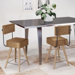 Kit 2 Cadeiras Barcelona 73cm Couríssimo Amarula - Salaone Kit 2 Cadeiras Barcelona 73cm Couríssimo Amarula - Salaone