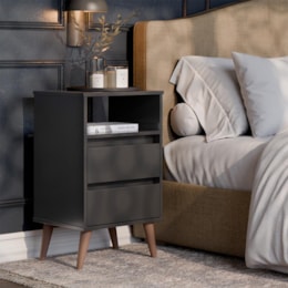 Kit 2 Mesa de Cabeceira Retrô Roma 2 Gavetas Preto – EJ Móveis