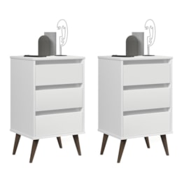 Kit 2 Mesa de Cabeceira Retrô Wood 3 Gavetas Branco – EJ Móveis