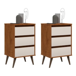Kit 2 Mesa de Cabeceira Retrô Wood 3 Gavetas Freijó/Off White – EJ Móveis