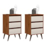 Kit 2 Mesa de Cabeceira Retrô Wood 3 Gavetas Freijó/Off White – EJ Móveis
