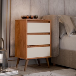 Kit 2 Mesa de Cabeceira Retrô Wood 3 Gavetas Freijó/Off White – EJ Móveis