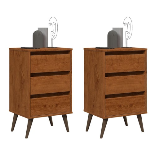 Kit 2 Mesa de Cabeceira Retrô Wood 3 Gavetas Freijó – EJ Móveis