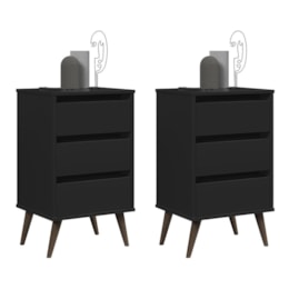 Kit 2 Mesa de Cabeceira Retrô Wood 3 Gavetas Preto – EJ Móveis