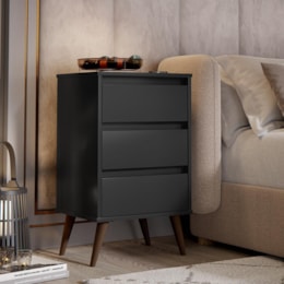 Kit 2 Mesa de Cabeceira Retrô Wood 3 Gavetas Preto – EJ Móveis