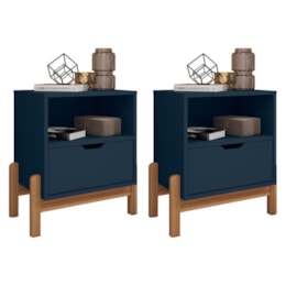 Kit 2 Mesas de Cabeceira Antares 1 Gaveta Azul Cobalto - Casa D Kit 2 Mesas de Cabeceira Antares 1 Gaveta Azul Cobalto - Casa D