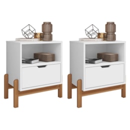 Kit 2 Mesas de Cabeceira Antares 1 Gaveta Branco - Casa D Kit 2 Mesas de Cabeceira Antares 1 Gaveta Branco - Casa D
