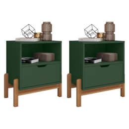 Kit 2 Mesas de Cabeceira Antares 1 Gaveta Verde Oliva - Casa D Kit 2 Mesas de Cabeceira Antares 1 Gaveta Verde Oliva - Casa D