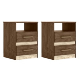 Kit 2 Mesas de Cabeceira Apolo 2 Gavetas Color Flex Castanho Wood/Avelã - Moval