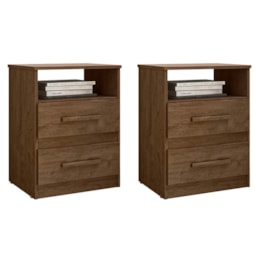 Kit 2 Mesas de Cabeceira Apolo 2 Gavetas Flex Castanho Wood - Moval
