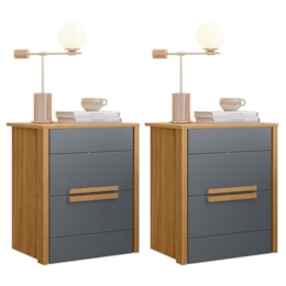 Kit 2 Mesas de Cabeceira Dhara 2 Gavetas Freijó/Cinza - Moval Kit 2 Mesas de Cabeceira Dhara 2 Gavetas Freijó/Cinza - Moval