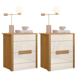 Kit 2 Mesas de Cabeceira Dhara 2 Gavetas Freijó/Off White - Moval Kit 2 Mesas de Cabeceira Dhara 2 Gavetas Freijó/Off White - Moval