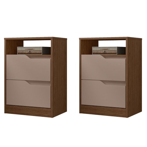 Kit 2 Mesas de Cabeceira Sole 2 Gavetas Flex Capuccino/Nogueira - Móveis Albatroz