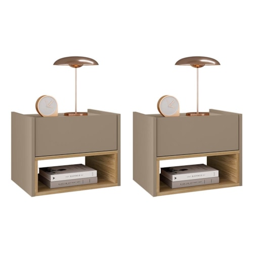 Kit 2 Mesas de Cabeceira Suspensa Florença 1 Gaveta Fendi/Hannover - Casa D