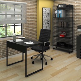 Kit 2 Mesas de Escritório 90 e 2 Estantes Office Industrial Preto com 2 Cadeiras Studio Ind - PR Móveis