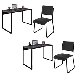 Kit 2 Mesas de Escritório Office Industrial 120 e 2 Cadeiras Studio Ind Preto - PR Móveis