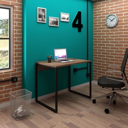 Kit 2 Mesas de Escritório Office Industrial 90 Nogal Sevilha e Cadeira Studio Ind Preto - PR Móveis