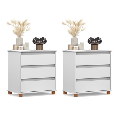 Kit 2 Mini Cômoda EJ 3 Gavetas Branco – EJ Móveis
