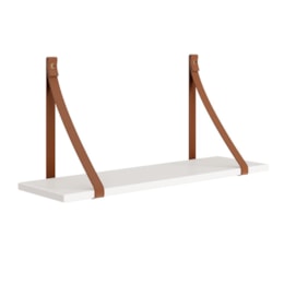Kit 2 Prateleiras Luna 66,6cm Branco Fosco com Alças de Couro - Reller Móveis Kit 2 Prateleiras Luna 66,6cm Branco Fosco com Alças de Couro - Reller Móveis