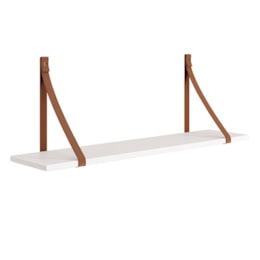 Kit 2 Prateleiras Luna 89,6cm Branco Fosco com Alças de Couro - Reller Móveis Kit 2 Prateleiras Luna 89,6cm Branco Fosco com Alças de Couro - Reller Móveis