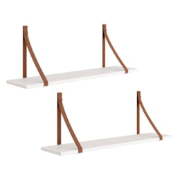Kit 2 Prateleiras Luna 89,6cm Branco Fosco com Alças de Couro - Reller Móveis Kit 2 Prateleiras Luna 89,6cm Branco Fosco com Alças de Couro - Reller Móveis