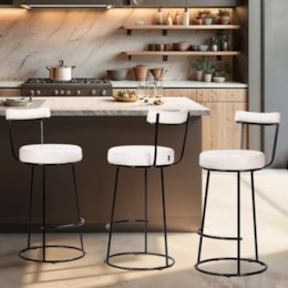 Kit 3 Banquetas Miami 96cm Couríssimo Branco - Salaone Kit 3 Banquetas Miami 96cm Couríssimo Branco - Salaone