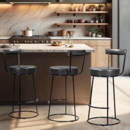 Kit 3 Banquetas Miami 96cm Couríssimo Preto - Salaone Kit 3 Banquetas Miami 96cm Couríssimo Preto - Salaone