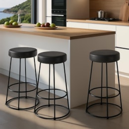 Kit 3 Banquetas Roma 70cm Couríssimo Preto - Salaone