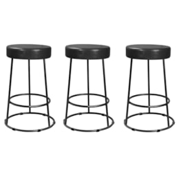 Kit 3 Banquetas Roma 70cm Couríssimo Preto - Salaone Kit 3 Banquetas Roma 70cm Couríssimo Preto - Salaone