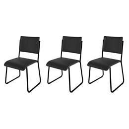 Kit 3 Cadeiras Mundi Preto - Móveis Belo